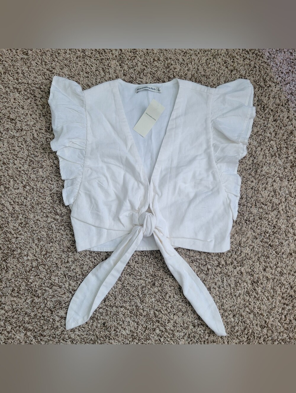 Abercrombie & Fitch Shirt Top Blouse Ivory Linen Cotton Tie Front Small NWT